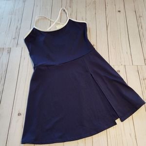 Halara Cloudful Air Navy Blue White Trim Criss-cross Side Slit Mini Dress Medium